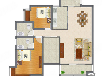 2室2厅 81.71平米户型图