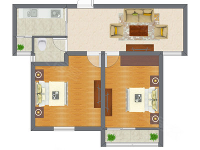 2室1厅 52.62平米户型图
