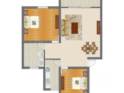 2室2厅 89.54平米户型图