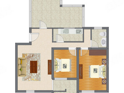 2室1厅 95.44平米户型图