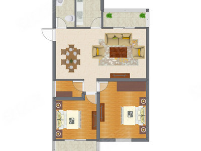 2室2厅 68.55平米户型图