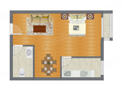 1室0厅 38.68平米户型图
