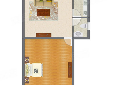 1室1厅 57.62平米户型图