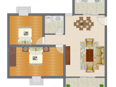 2室1厅 70.59平米户型图