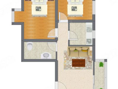 2室1厅 72.36平米