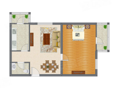 1室2厅 61.50平米户型图
