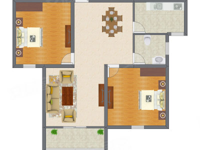 2室2厅 86.48平米户型图