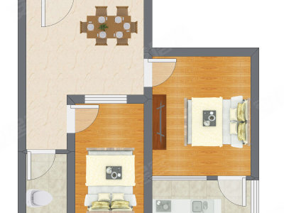 2室1厅 46.91平米户型图