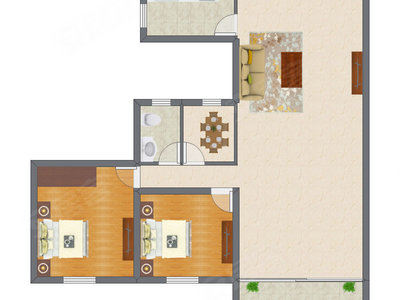 2室2厅 126.82平米户型图