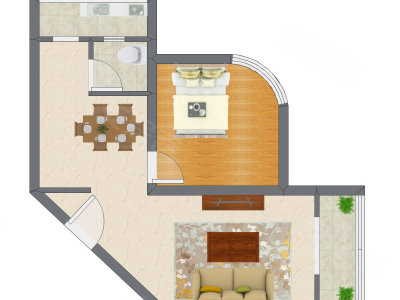 1室2厅 53.55平米户型图