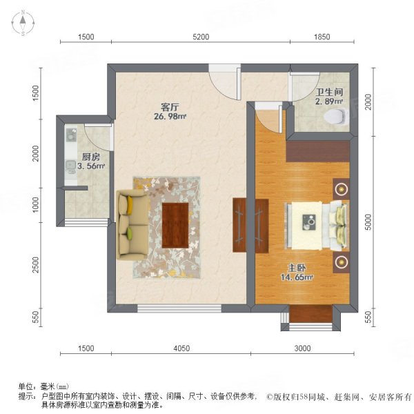 富力津门湖红树棕榈花园1室1厅1卫76.97㎡南北270万