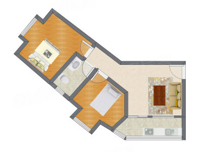 2室1厅 55.53平米户型图