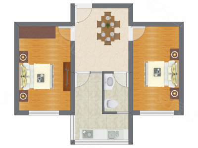 2室1厅 64.64平米户型图