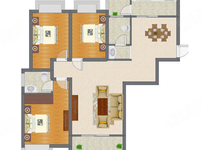 3室2厅 95.26平米户型图