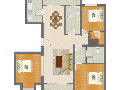 3室2厅 127.15平米户型图