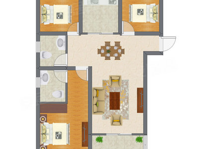 3室2厅 64.44平米