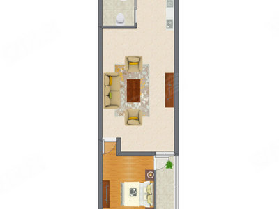 1室1厅 50.55平米户型图