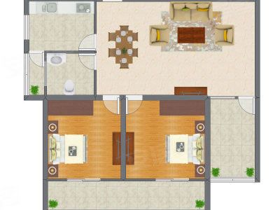 2室1厅 94.05平米户型图