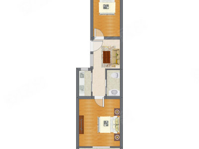 2室1厅 37.74平米户型图