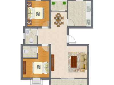 2室2厅 64.18平米户型图