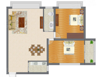 2室2厅 80.00平米