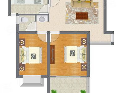 2室1厅 80.11平米户型图