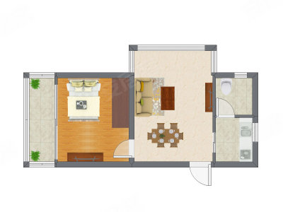 1室1厅 38.25平米户型图