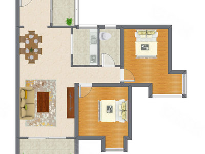 2室2厅 90.80平米户型图