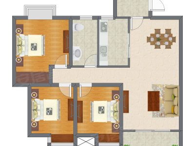 3室2厅 96.00平米户型图