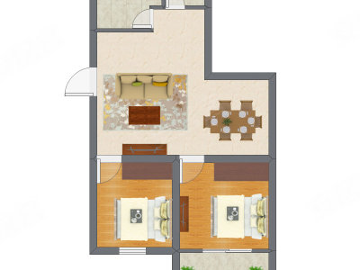 2室1厅 41.76平米户型图