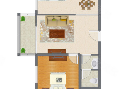 1室2厅 64.40平米