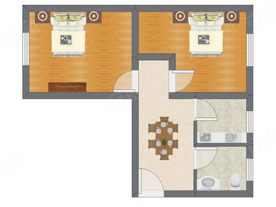 2室1厅 53.44平米