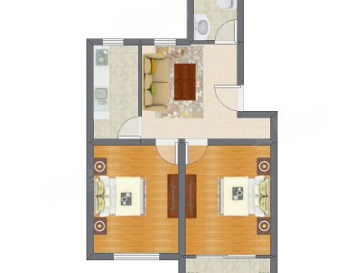 2室1厅 68.97平米户型图
