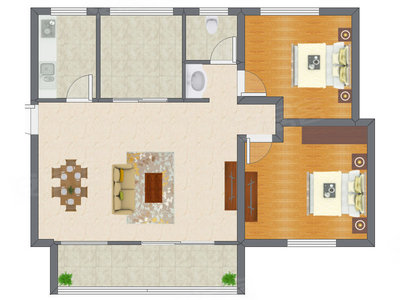 2室2厅 87.53平米