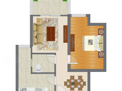 1室2厅 59.60平米户型图