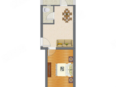 1室2厅 45.32平米户型图