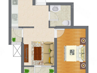 1室1厅 55.00平米