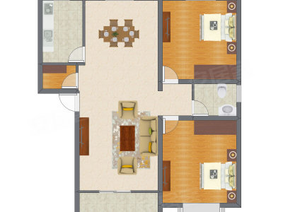 2室2厅 92.12平米户型图