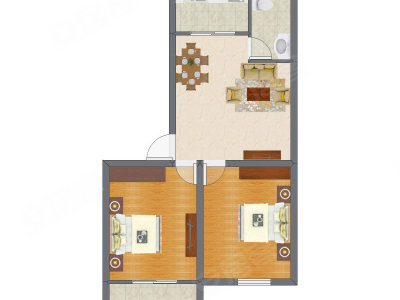 2室1厅 54.62平米户型图