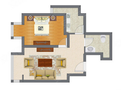 1室1厅 65.47平米户型图