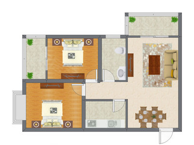 2室2厅 86.55平米户型图