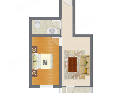 1室1厅 47.46平米户型图