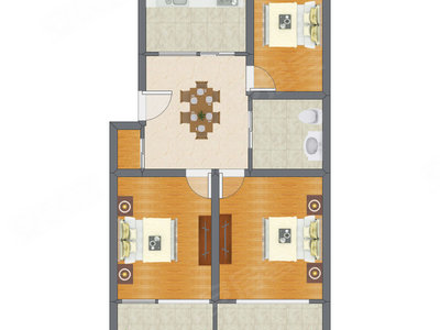 3室1厅 88.26平米户型图