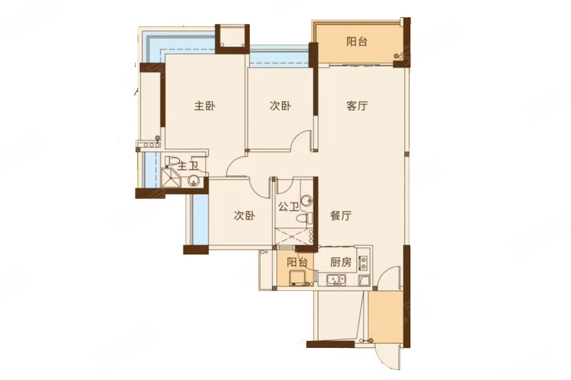 誉峯名门(新房)3室2厅2卫118.6㎡南178万