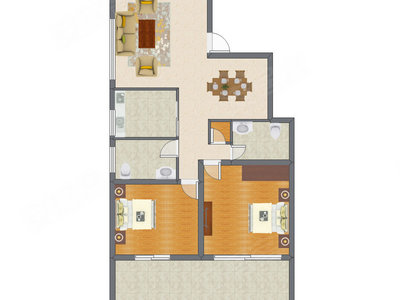 2室2厅 101.18平米户型图