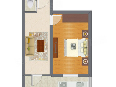 1室1厅 39.65平米户型图