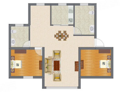 2室2厅 68.14平米户型图
