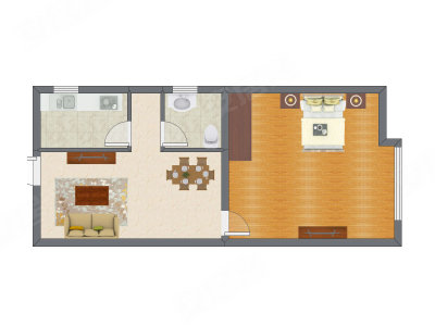 1室2厅 72.00平米户型图