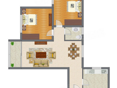 2室2厅 90.29平米户型图