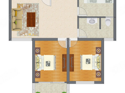 2室1厅 88.30平米户型图